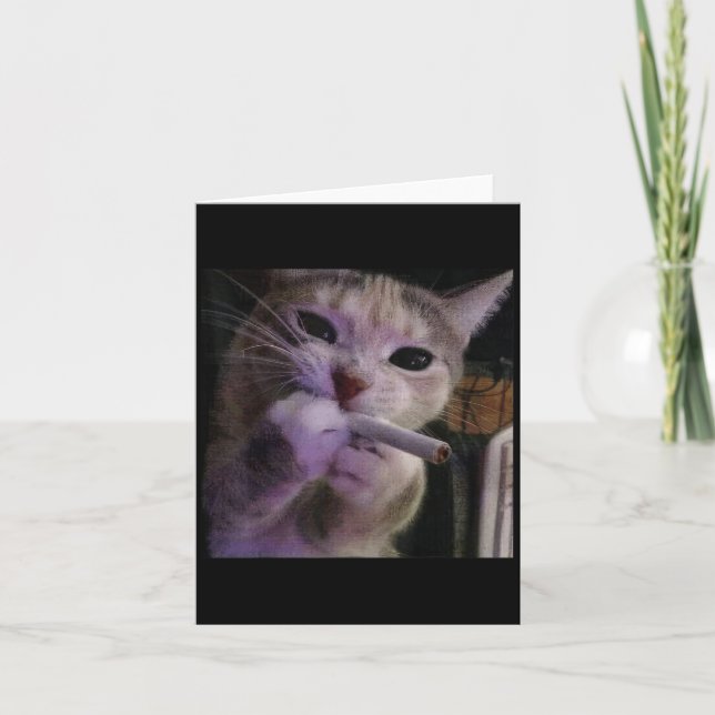 Funny Smoking Cat, Cigarette Kitty Gen Z Meme, Cat Card (Front)