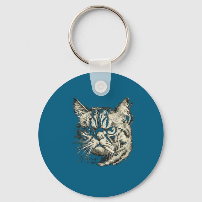 Funny Smoking Cat, Cigarette Kitty Gen Z Meme, Cat Key Ring (Front)