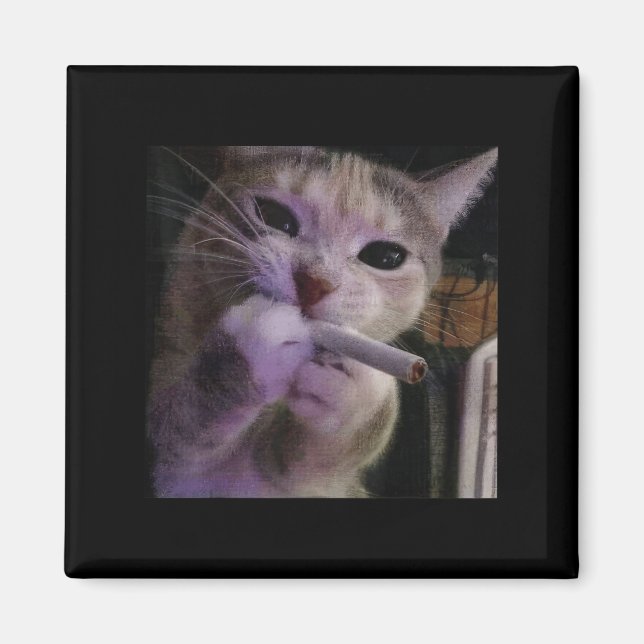 Funny Smoking Cat, Cigarette Kitty Gen Z Meme, Cat Magnet (Front)