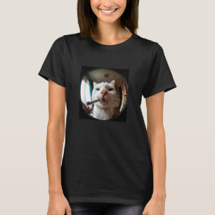 Funny Smoking Cat Door Viewer Fisheye Lens Kitten T-Shirt