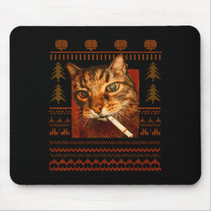 Funny Smoking Cat Meme Christmas Ugly For Men Wome Mouse Pad