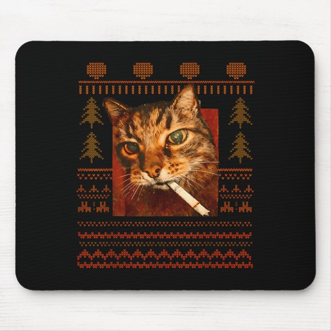 Funny Smoking Cat Meme Christmas Ugly For Men Wome Mouse Pad (Front)