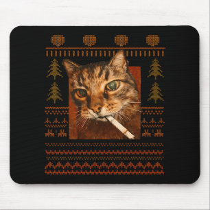 Funny Smoking Cat Meme Christmas Ugly For Men Wome Mouse Pad