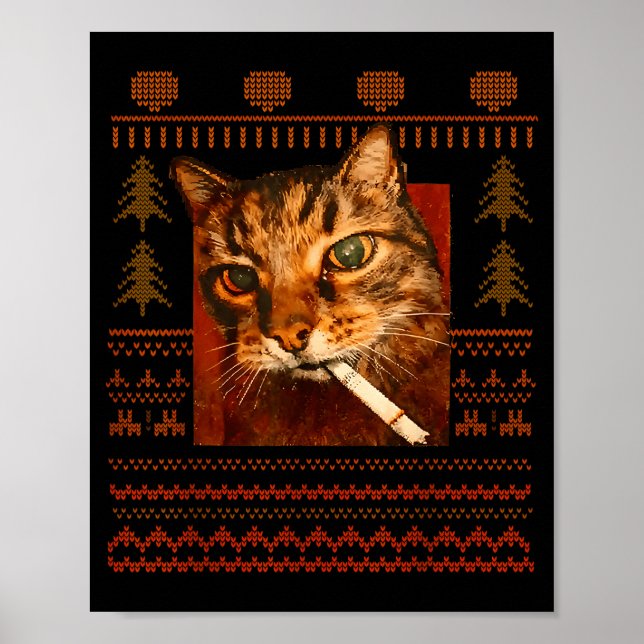 Funny Smoking Cat Meme Christmas Ugly For Men Wome Poster (Front)