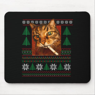 Funny Smoking Cat Meme Christmas Ugly Mouse Pad