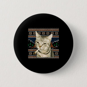 Funny Smoking Cat Meme Christmas Ugly Sweater Cat 6 Cm Round Badge