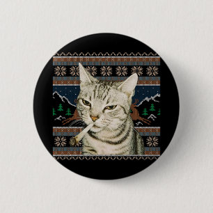 Funny Smoking Cat Meme Christmas Ugly Sweater Cat  6 Cm Round Badge