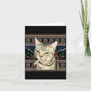 Funny Smoking Cat Meme Christmas Ugly Sweater Cat Card