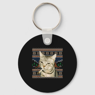 Funny Smoking Cat Meme Christmas Ugly Sweater Cat Key Ring