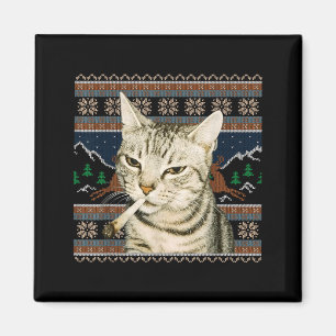 Funny Smoking Cat Meme Christmas Ugly Sweater Cat Magnet