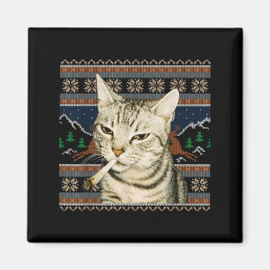 Funny Smoking Cat Meme Christmas Ugly Sweater Cat Magnet