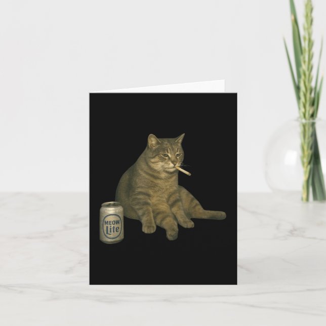 Funny Smoking Cat Meme Cigarette Kitten Drinking B Card (Front)