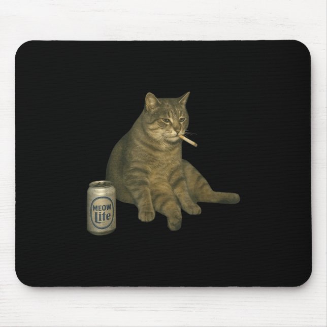 Funny Smoking Cat Meme Cigarette Kitten Drinking B Mouse Pad (Front)