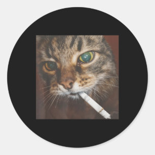 Funny Smoking Cat Meme Classic Round Sticker