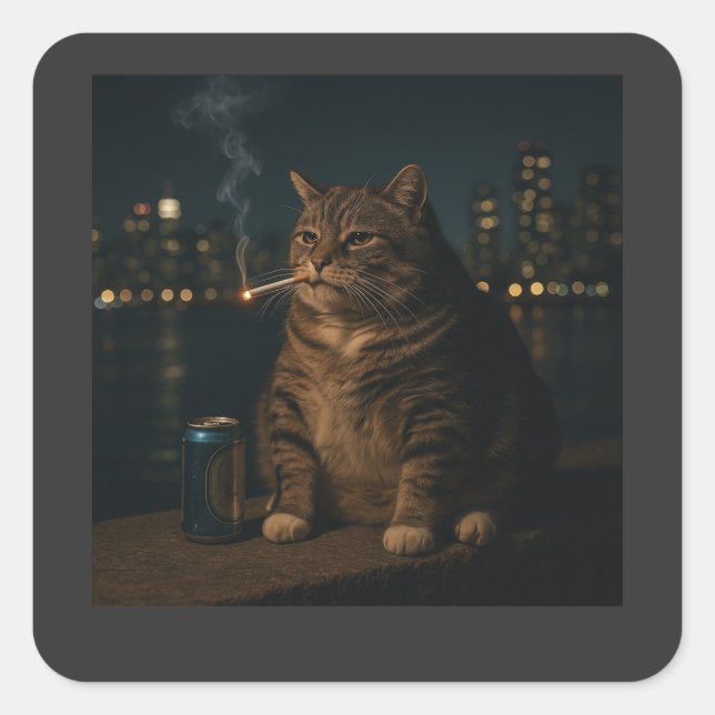 Funny Smoking Cat Meme Stupid Brainrot  Square Sticker (Front)