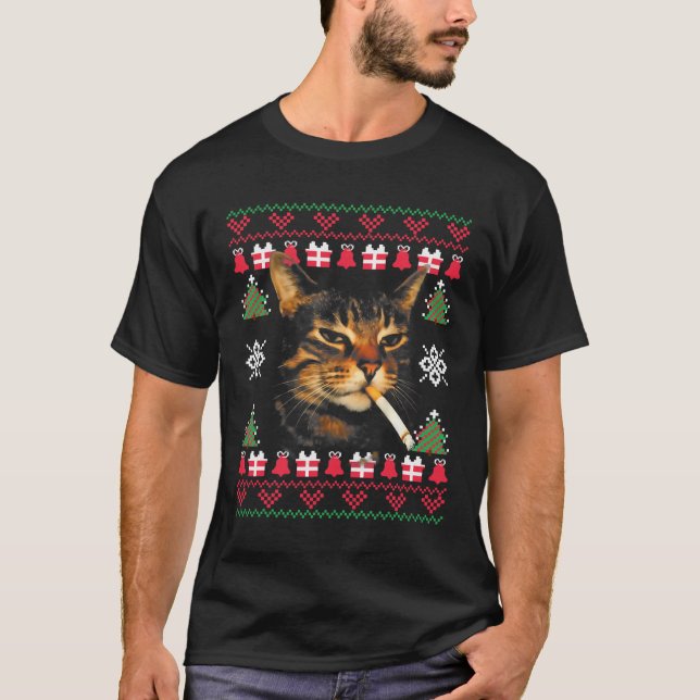 Funny Smoking Cat Meme Ugly Christmas Sweater For  (Front)
