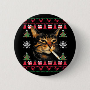 Funny Smoking Cat Meme Ugly Christmas Sweater For 6 Cm Round Badge