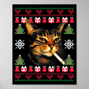 Funny Smoking Cat Meme Ugly Christmas Sweater For Poster