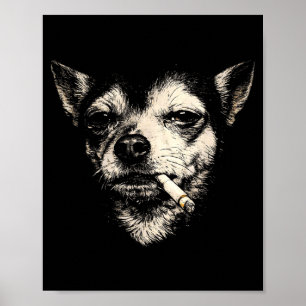 Funny smoking chihuahua vintage y2k grunge dog poster