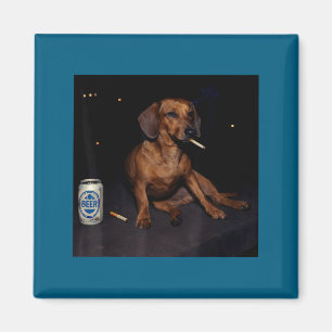 Funny Smoking Dachshund Cigarette Beer Gen Z Magnet