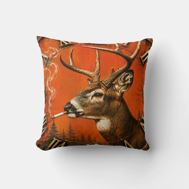 Funny Smoking Deer Rustic Hunting Cabin  Cushion (Front)