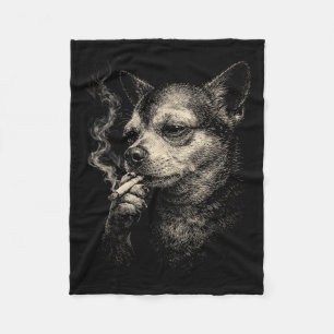 Funny Smoking Dog Meme Chihuahua For Men Women Cig Fleece Blanket