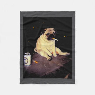 Funny Smoking Dog Pug Meme Fleece Blanket