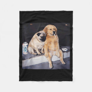 Funny smoking dog pug meme golden retriever meme fleece blanket