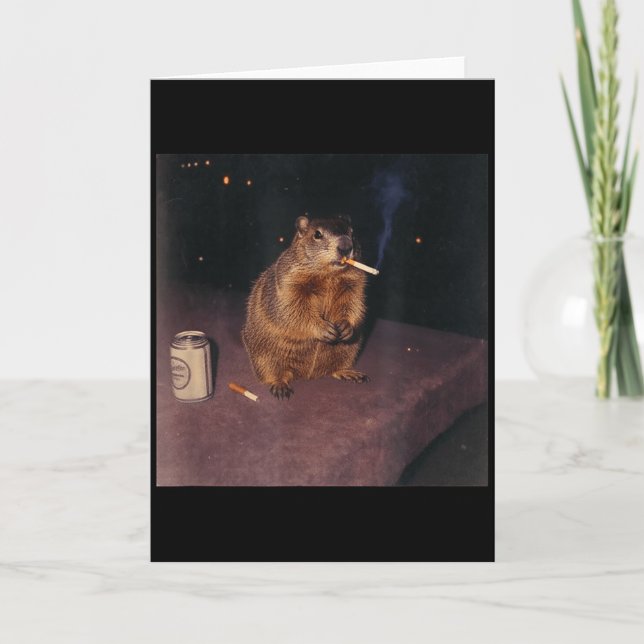 Funny Smoking Groundhog Cigarette Gen Z Retro Meme Card (Front)