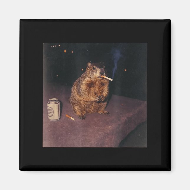 Funny Smoking Groundhog Cigarette Gen Z Retro Meme Magnet (Front)