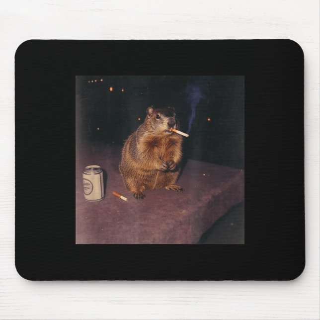 Funny Smoking Groundhog Cigarette Gen Z Retro Meme Mouse Pad (Front)