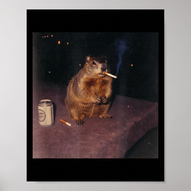 Funny Smoking Groundhog Cigarette Gen Z Retro Meme Poster (Front)