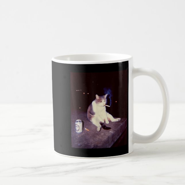 Funny Smoking Meme Cigarette Kitten Brainrot Silly Coffee Mug (Right)