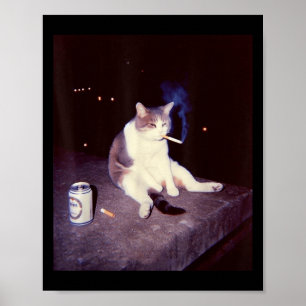 Funny Smoking Meme Cigarette Kitten Brainrot Silly Poster
