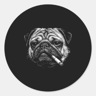 Funny smoking pug cigarette meme smoky dog  classic round sticker