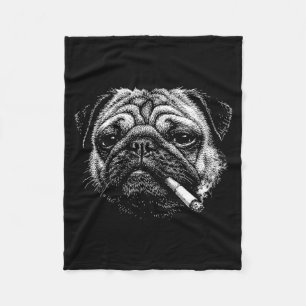 Funny smoking pug cigarette meme smoky dog fleece blanket