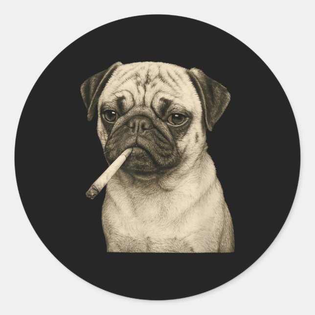 Funny Smoking Pug Dog Cigarette Gen Z Meme Graphic Classic Round Sticker (Front)
