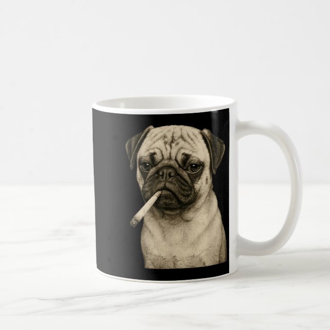 Funny Smoking Pug Dog Cigarette Gen Z Meme Graphic Coffee Mug (Right)