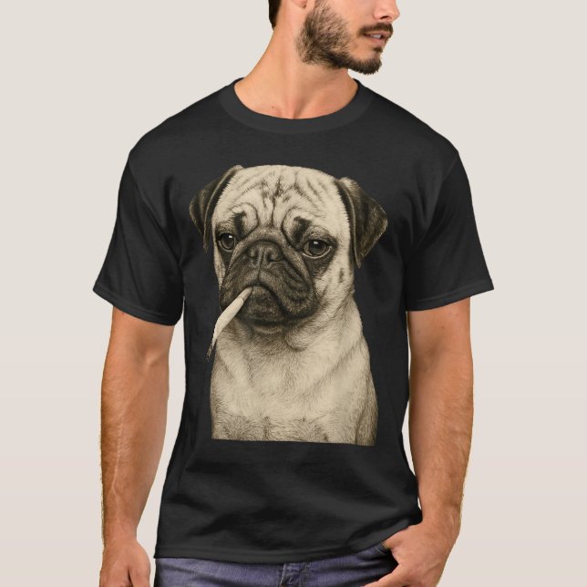 Funny Smoking Pug Dog Cigarette Gen Z Meme Graphic T-Shirt (Front)