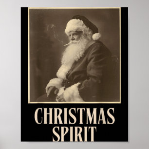 Funny Smoking Santa Claus Christmas Srit Vintage Poster