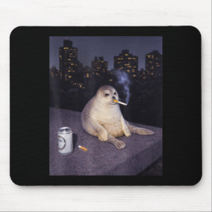 Funny smoking seal meme  mouse pad