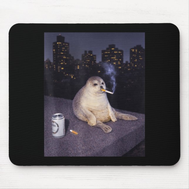Funny smoking seal meme  mouse pad (Front)