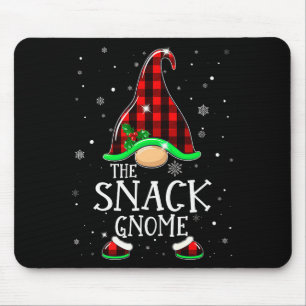 Funny Snack Gnome Buffalo Plaid Matching Christmas Mouse Pad