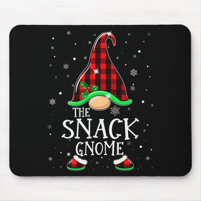 Funny Snack Gnome Buffalo Plaid Matching Christmas Mouse Pad (Front)