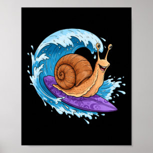 Funny Snail Is Surfing An Ocean Wave 1 - Fan Fun  Poster