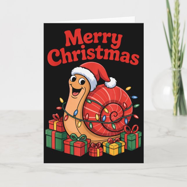 Funny Snail Santa Hat Animals Lovers Ugly Christma Card (Front)