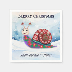 Funny Snail Snow Pun Humour Novelty Christmas Napkin
