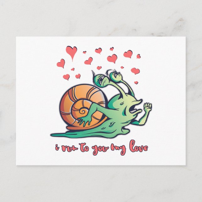 Funny Snail Valentine Running Postcard (Front)