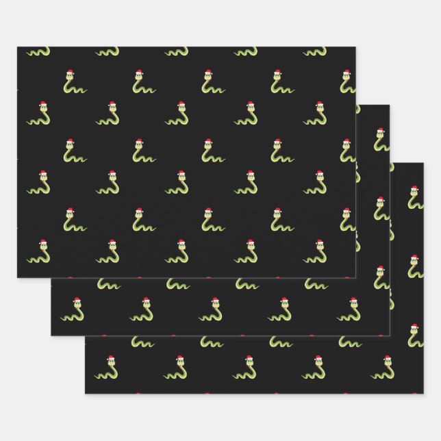 Funny Snake Christmas Santa Hat Holiday Pattern Wrapping Paper Sheet (Set)