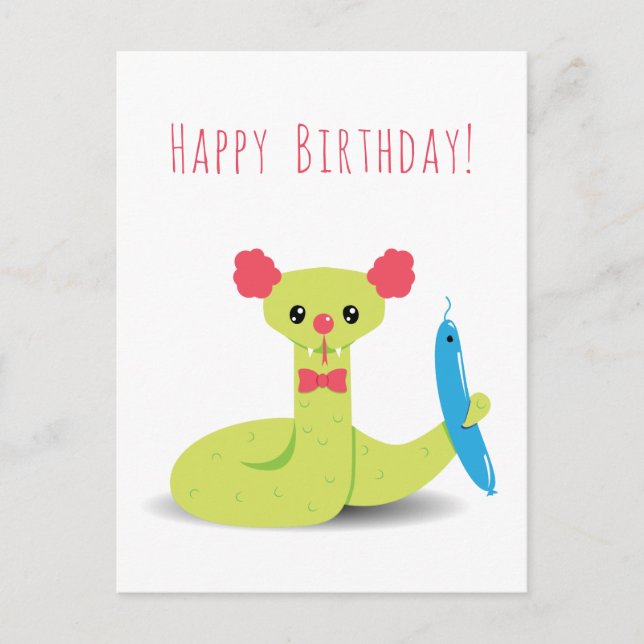 Funny Snake Clown Happy Birthday Postcard (Front)